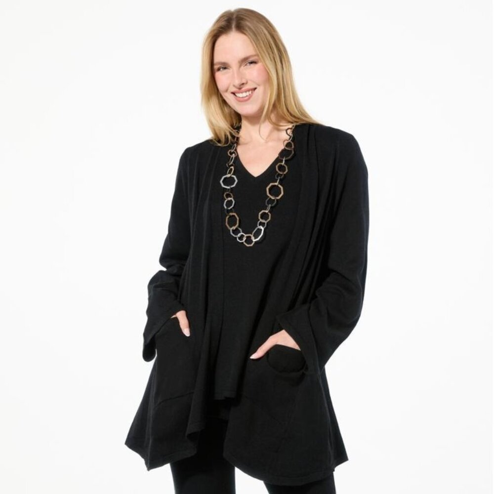 WynneLayers Kiss of Cashmere Side Drape Open Front Cardigan Size Medium Cozy NEW